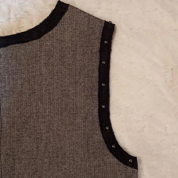 Anna Sui for Target Black & Grey Herringbone Studded Cage Mini Dress Size 13 - Picture 7 of 12